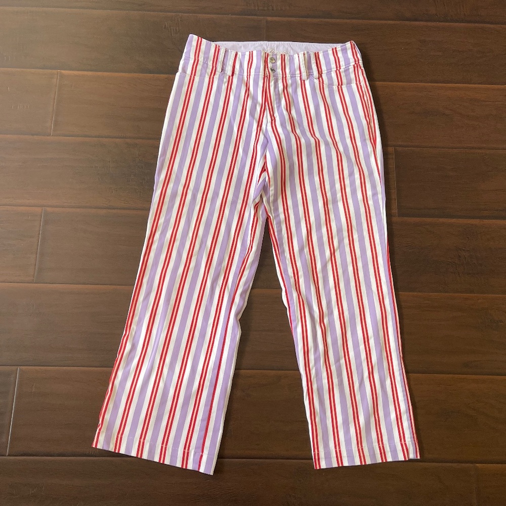 Bogner Women's Striped Straight Leg Pants Purple & Red Size 8 Long